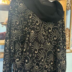 Vintage Aero 80’s Black & Gold Sweater Swirl Cowl Neck Drop Shoulder Sweater XL